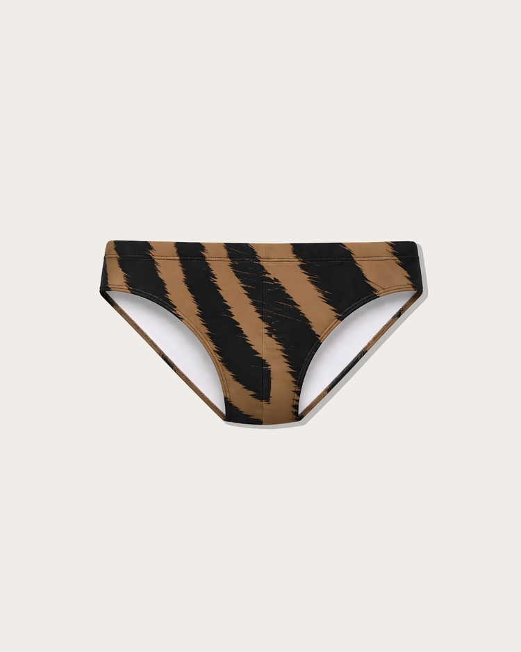 Reputation Signature Swim Brief 01 Zebra in brown, flat lay