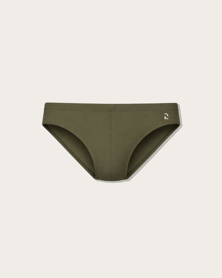 Reputation Signature Swim Brief 01 in olive green, flat lay