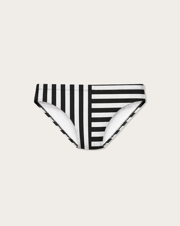 Reputation Signature Swim Brief 01 Stripe in white and black, flat lay